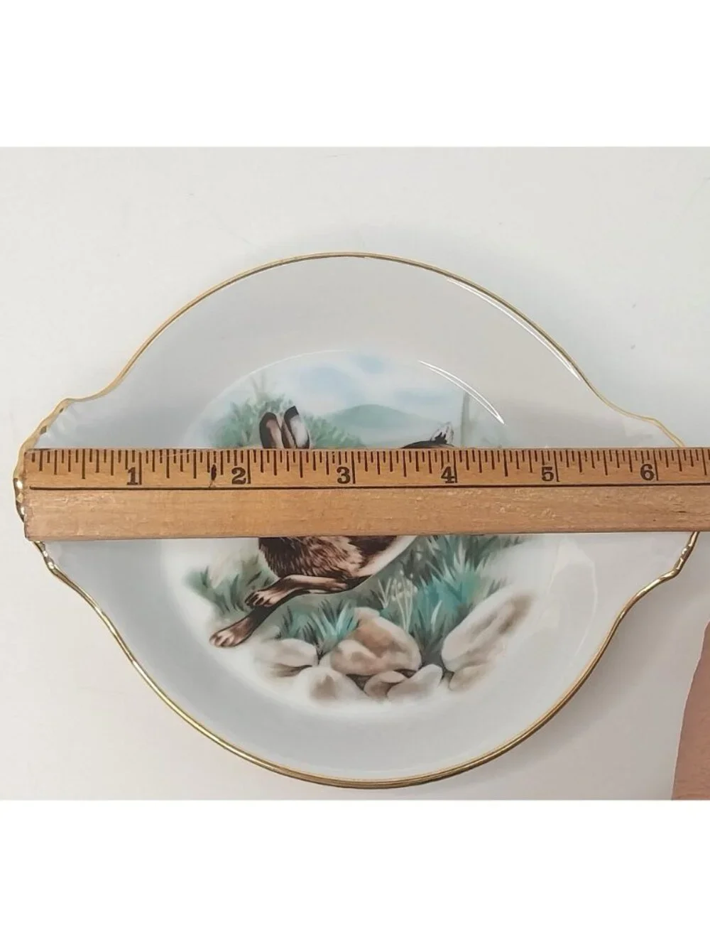Apilco France Porcelain Decorative Trinket Dish Rabbit Hare Gold Trim